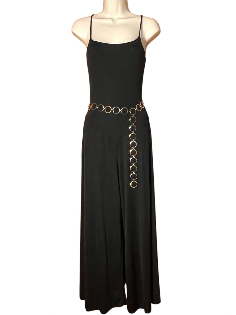 Vintage Disco 70s Jumpsuit Palazzo Wide Leg Pant Strappy Black Ceci Juniors S